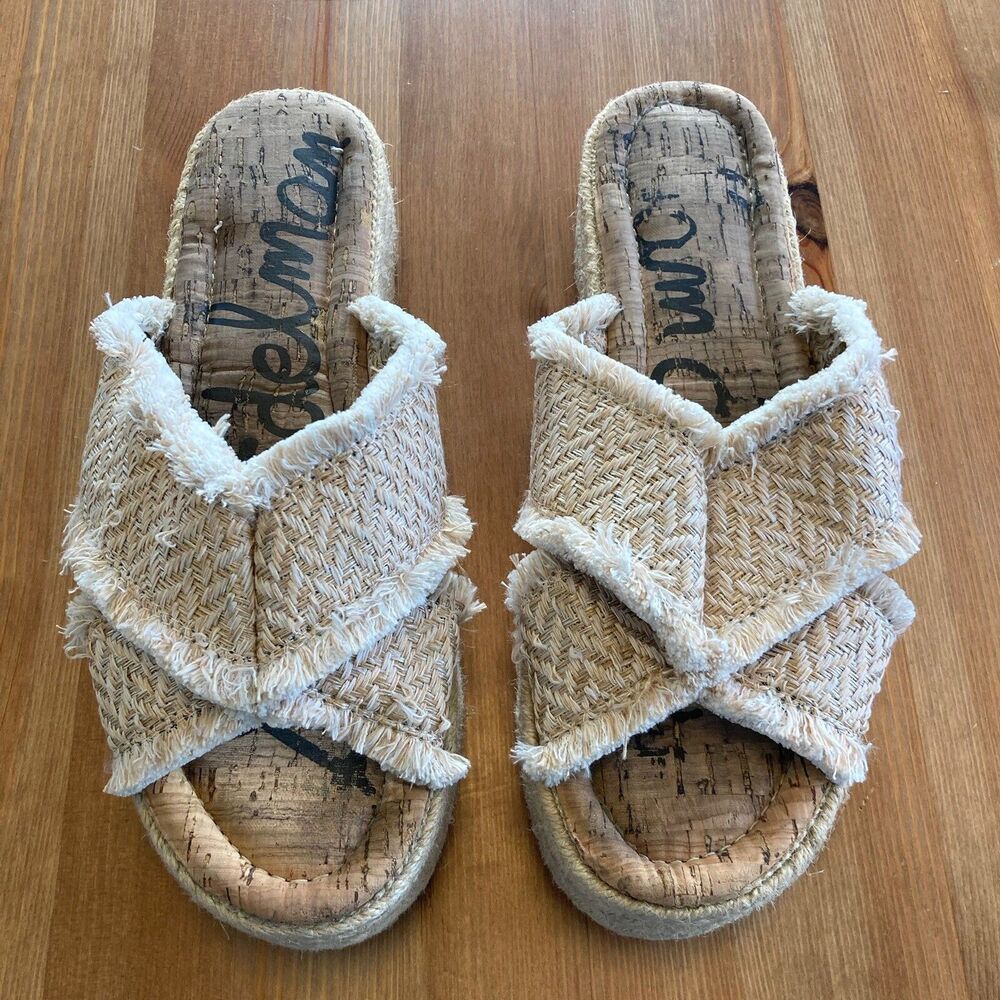 Sam Edelman Espadrille Sandals Size 9.5 Ashlyn Sand Weave Tan Platform Boho - Picture 11 of 12